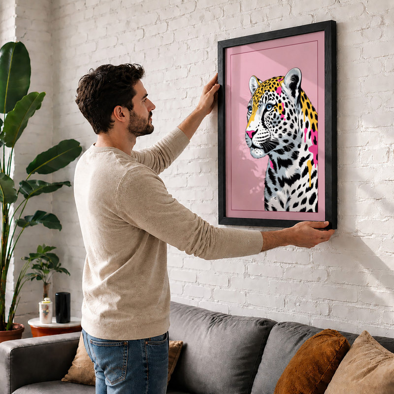 Leopard in Profile Modern - Framed Print, A2 - 59.4 x 42.0 cm, Oak