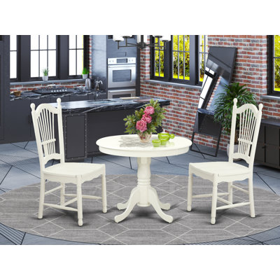 5 Piece Dining Room Table Set Includes a Round Wooden Table with Pedestal and 4 Kitchen Dining Chairs,  Linen White