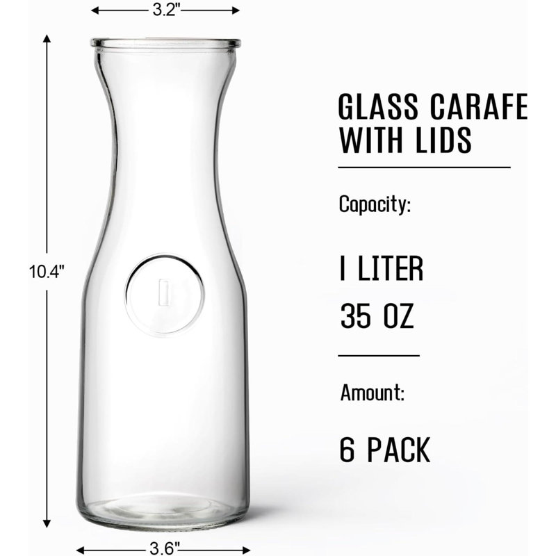 Ensemble de 6 carafes en verre avec couvercle carafe à boisson en verre transparent de 1 litre pour bar brunch Mimosa
