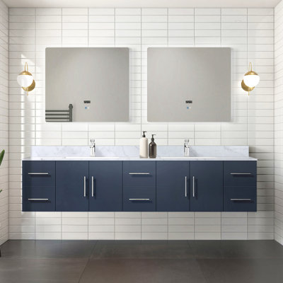 Meuble-lavabo double 84 po X P 22 po D, avec plateau en marbre de Carrare