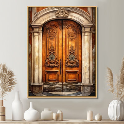 Vieille porte en bois avec sculptures à Paris, France III - art mural Paris