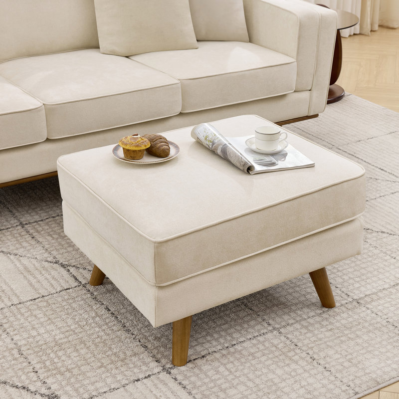29.7''W Upholstered Mid-Century Modern Ottoman,Faux Leather Footrest With Soild Wood Legs, Coffee Table Stool For Living Room, Bedroom, Entryway