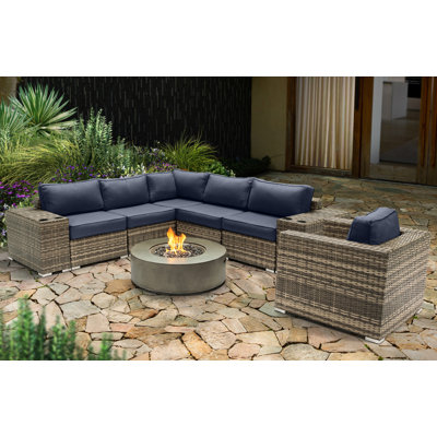 Lsi Fully Assembled 5 Person Seating Group With Firepit And Sunbrella Cushions