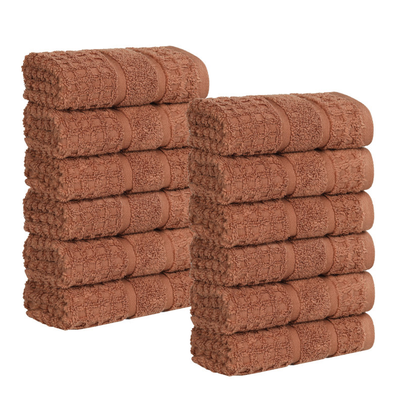  Zero-Twist Cotton Face Towel Set - Honeycomb Waffle Texture - Quick-Dry, Rust