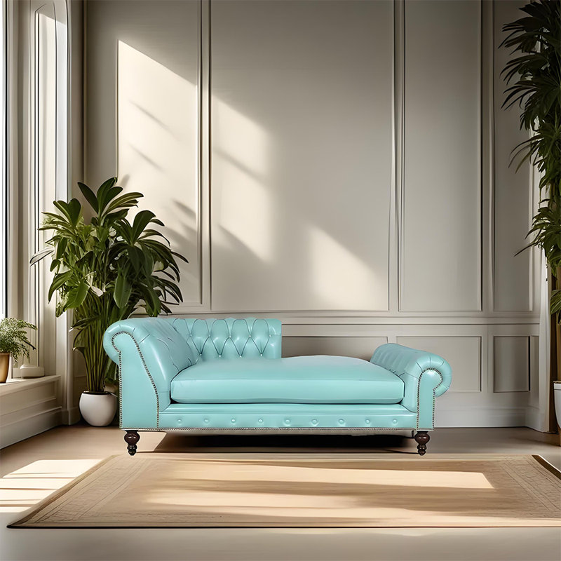 Méridienne moderne, confortable et tendance, Orienté à gauche (vu de face), Azure, Brun-roux