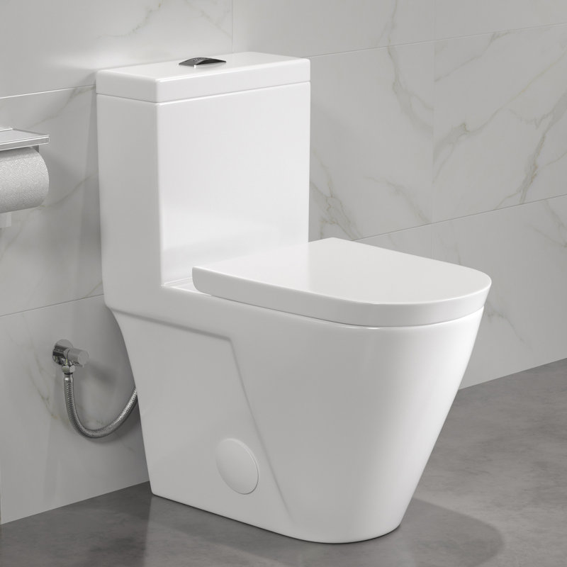 Turner 1.1/1.6 GPF Elongated Chair Height Floor Mounted Modern One-Piece Toilet (Seat Included), White