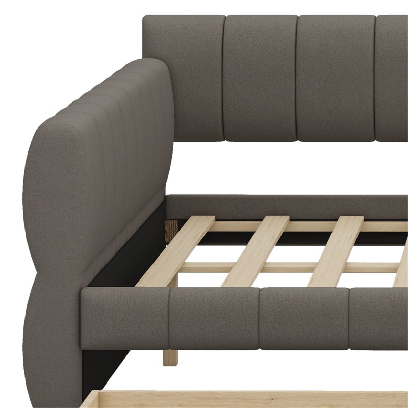 Lit plateforme tapissier avec port USB et 2 tiroirs, Gris