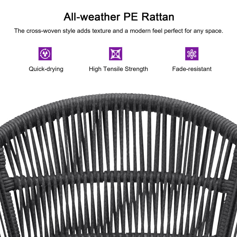 Corrigan Studio Outdoor Rattan Bar Height Stools Set Of 2 Modern Patio Aluminum Wicker Barstools With Wraparound Armrest Back For Kitchen Garden Indoor