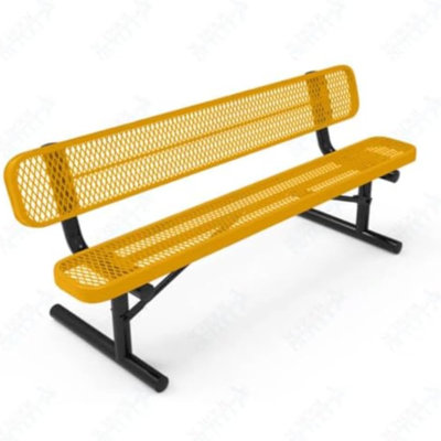 Banc de parc portatif robuste en métal enduit de 4 pieds avec dossier - jaune avec dossier