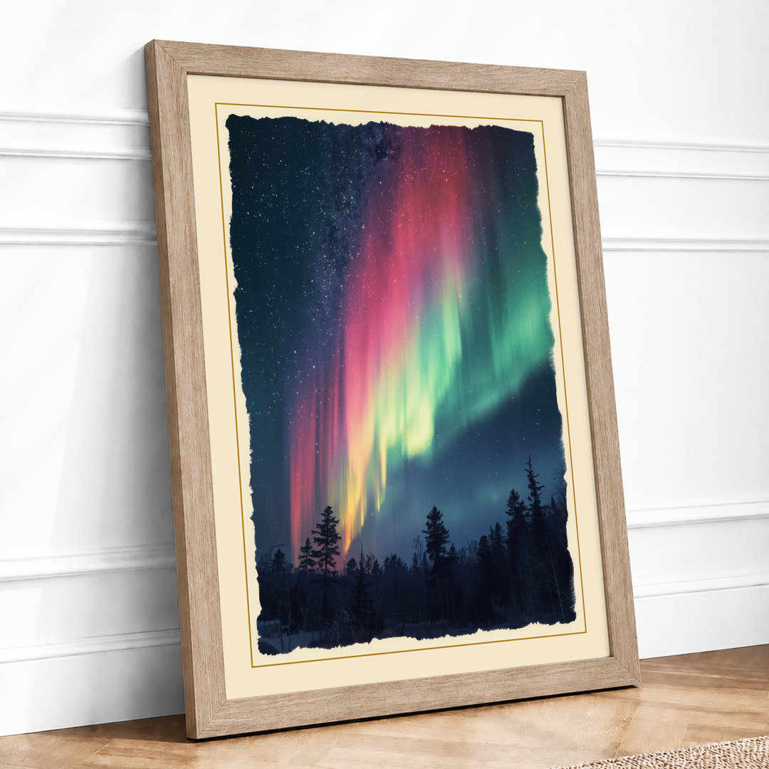 Aurora Borealis Forest Scandinavian - Framed Print