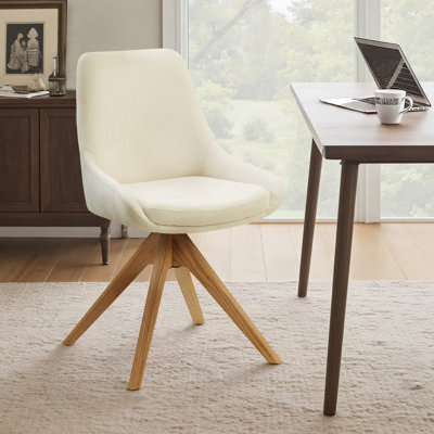 Chaise de bureau pivotante rembourrée en tissu avec base en bois massif