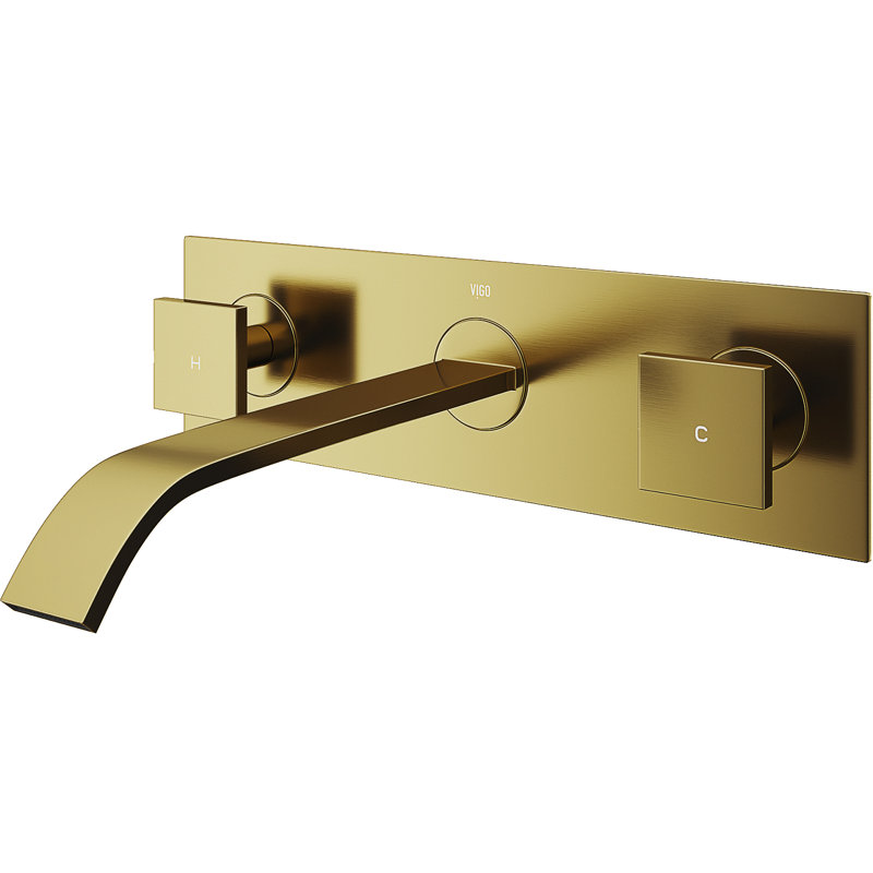Titus 3" H Two Handle WaterSense Wall Mount Bathroom Faucet, Without Pop-Up Drain, Matte Gold