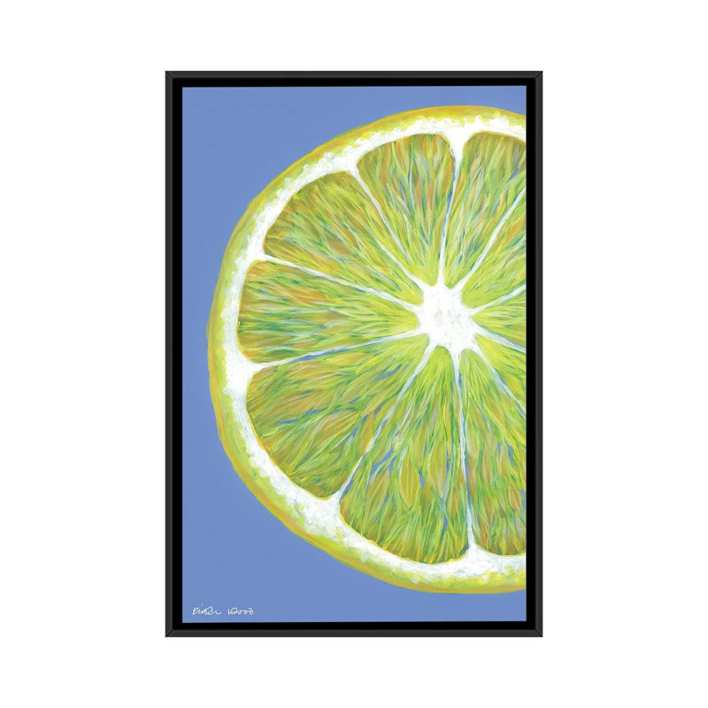 «Lemon Slice on Blue», impression sur toile, H 26 po x l 18 po x P 1,5 po, Toile avec cadre noir