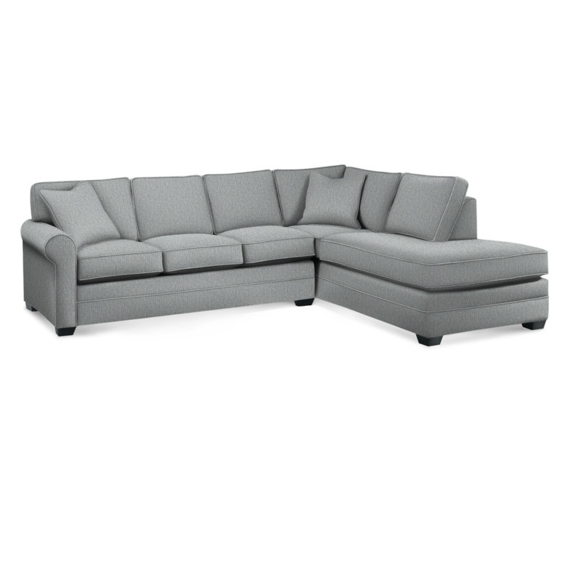 Bedford Upholstered Sectional, Light Blue Performance Fabric; 0851-55, Right Hand Facing, Black Finish