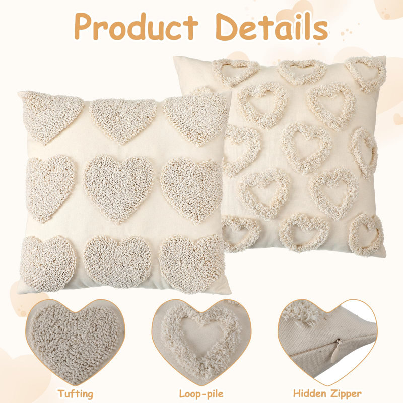 2 pièces de housses de coussin décoratives avec coeurs décoratifs décoratifs pour canapé et canapé pour la Saint-Valentin