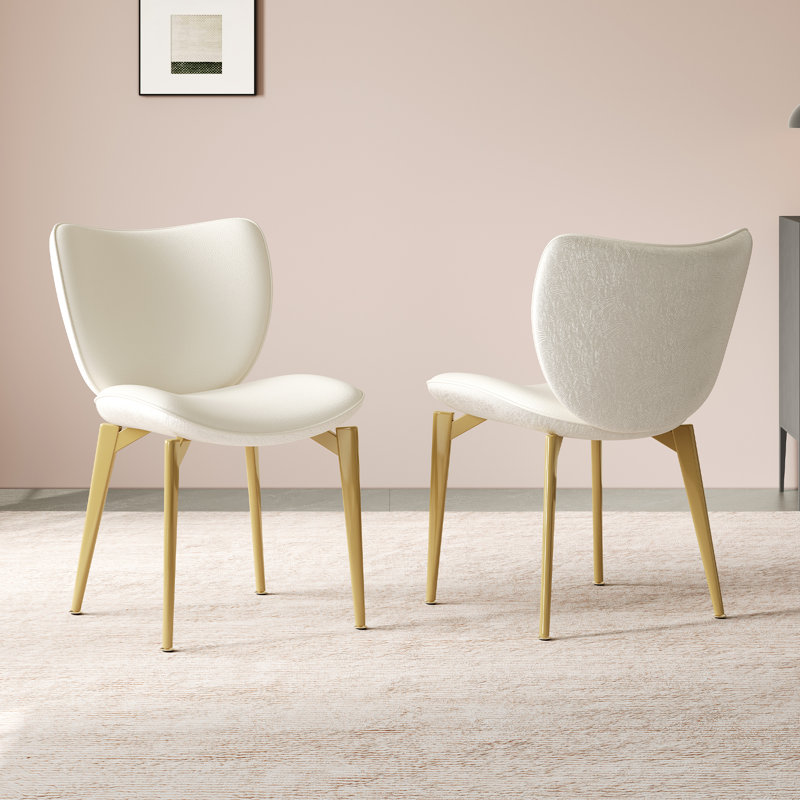 Ensemble de 2 chaises de salle à manger en cuir PU de luxe avec pieds en acier plaqué or et dossier texturé pour la cuisine ou le salon