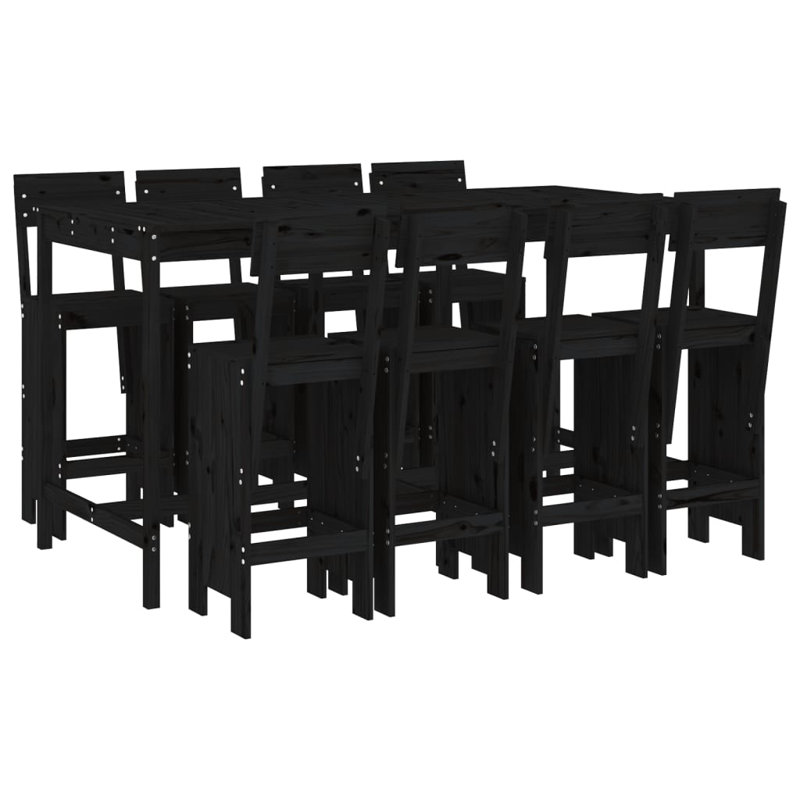 Ayron Brayden Studio Bar Set with Wood Frame and Solid Wood Outer Material, Black