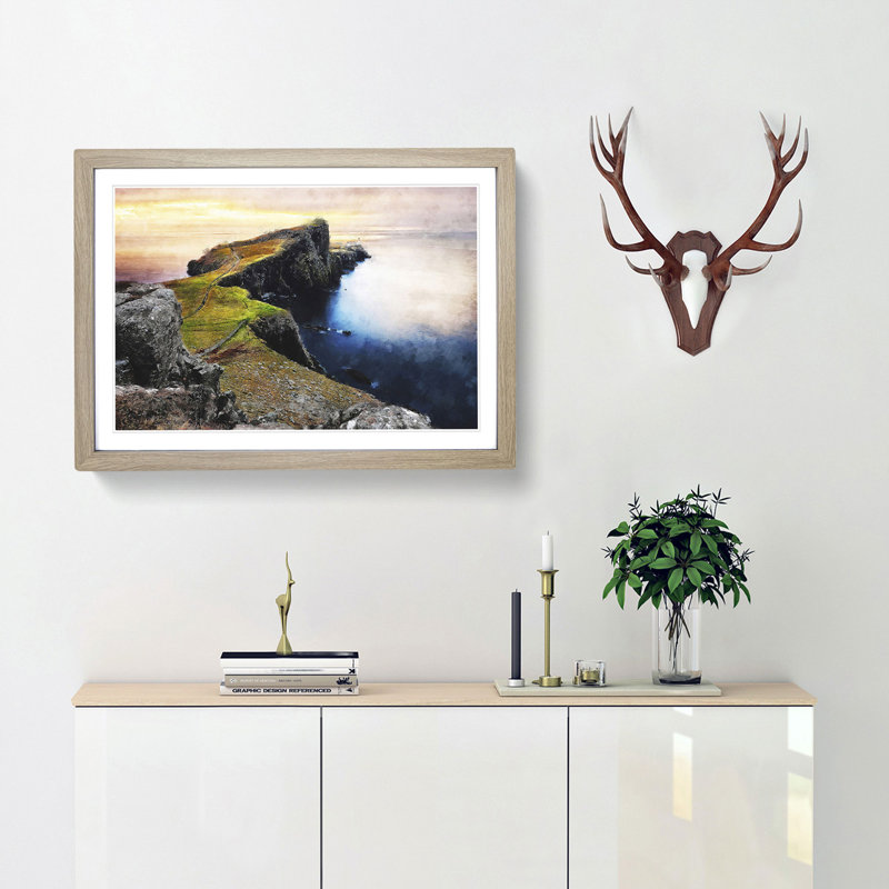 Lighthouse in the Isle of Skye - Picture Frame Photograph Print, 24cm H x 33cm W x 2cm D, Oak Framed