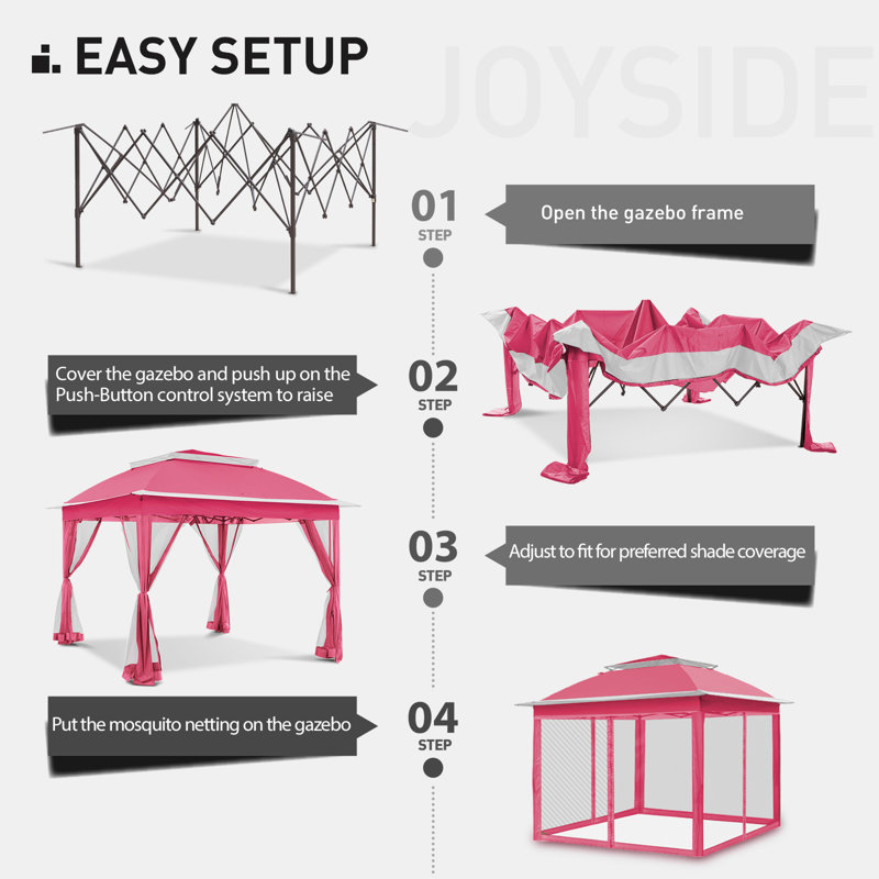 11 ft. Pink Steel Pop-Up Gazebo with Mosquito Netting