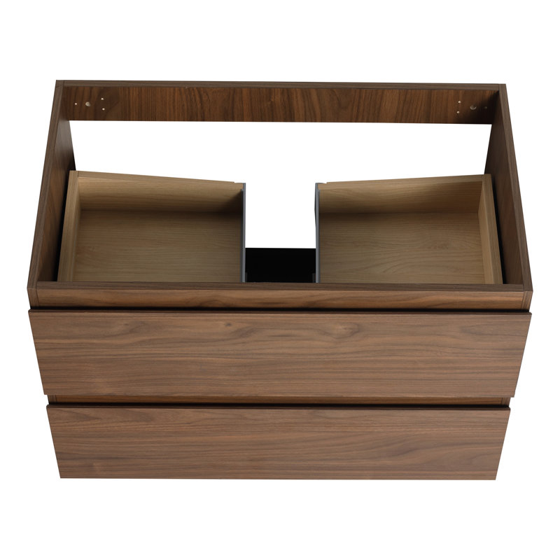 Meuble-lavabo contemporain en chêne brun de 30 po avec finition moderne durable et fonction de tiroir à fermeture en douceur