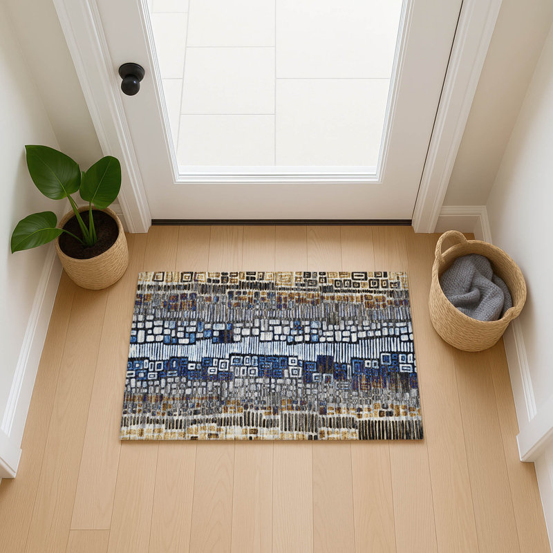 Machine Washable Indoor/Outdoor Huseby ACN2268 Geometric Rug, Rectangle 1'8" x 2'6"