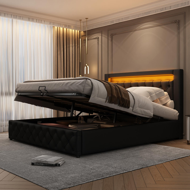 Boyertown Upholstered Ottoman Storage Bed, Black, Double (4'6)