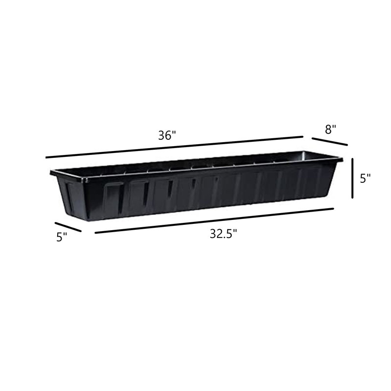Plastic Planter Box, Black, 5" H x 36" W x 8" D