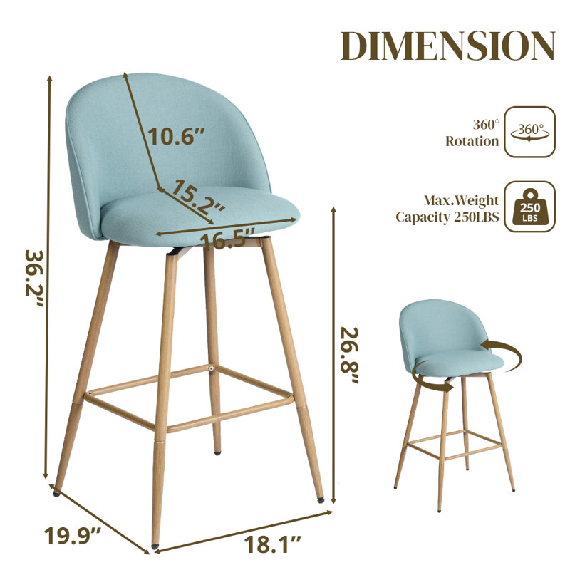 Asotin 26" Seat Height Swivel Upholstered Counter Stools Barstool with Backrest Footrest for Kitchen Island Dining Room, Oak