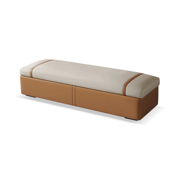 Upholstered Bench, Beige/Orange