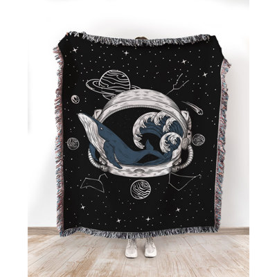 Hand-Drawn Whale with Helmet Throw