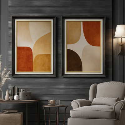 Chaudes formes abstraites chaudes et courbes en beige et en terre cuite pour un décor moderne ou bohème - ensemble de 2 reproductions d'art encadrées de qualité supérieure sur papier 26 po x 36 po