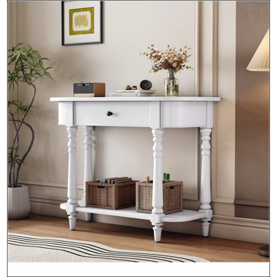 Narrow Console Table with Curved Corner, Retro Entryway Table with Top Drawer and Open Shelf, Sofa Table Console Tables for Entryway, Hallway and Livi
