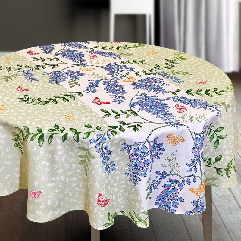 Spring Floral Wisteria Printed Nature Botanic Easy-Care Fabric Tablecloth, 70" L x 70" W
