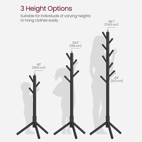 Tree Shaped Rack Or Rope Latitude Run® 8-Hook Solid Wood Coat Tree, Freestanding Tree-Shaped ...