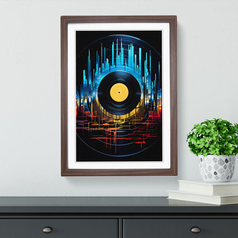 Vinyl Record Futurism Art - Framed Print, 64cm H x 46cm W, Walnut Framed