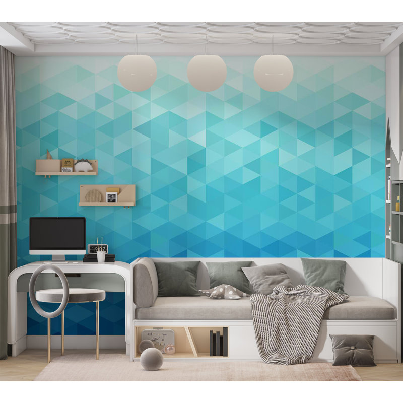 Murale abstraite pelez et collez - Pixel azur, L 110 po x l 154 po