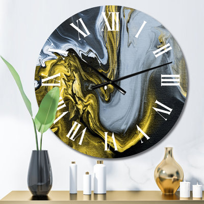Gold White and Yellow Marble Clouds II - Modern Wall Clock
