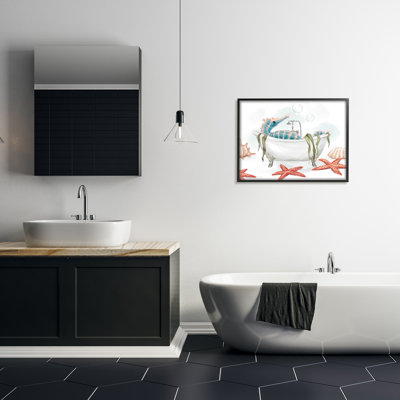 Seahorse Resting Nautical Bath Tub Starfish Bubbles XXL Black Framed Giclee Texturized Art by Ziwei Li