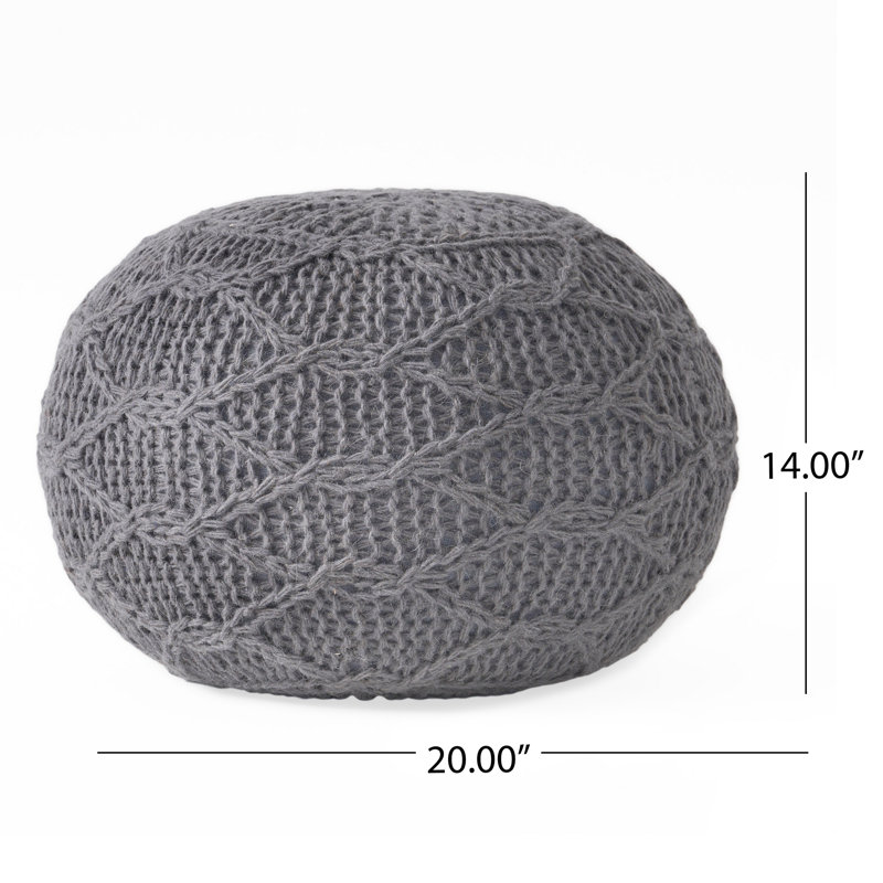 Pouf repose-pieds, forme ronde de 20 po, motif boho tricoté, laine grise