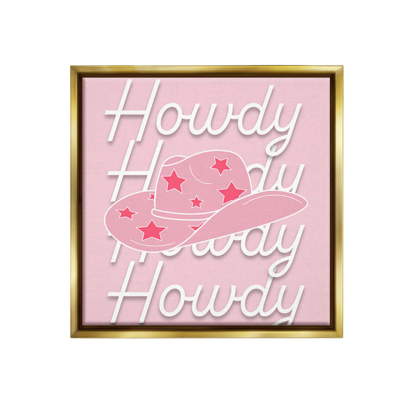 " Soft Pink Howdy Pattern Floater Frame " by Corrine Rose Design, Metallic Gold Floater Frame, 25" H x 25" W