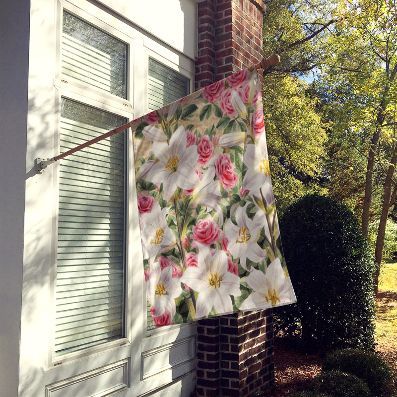 Drapeau de jardin à 2 côtés lilies et roses par sarah adams, H 40 po x l 28 po