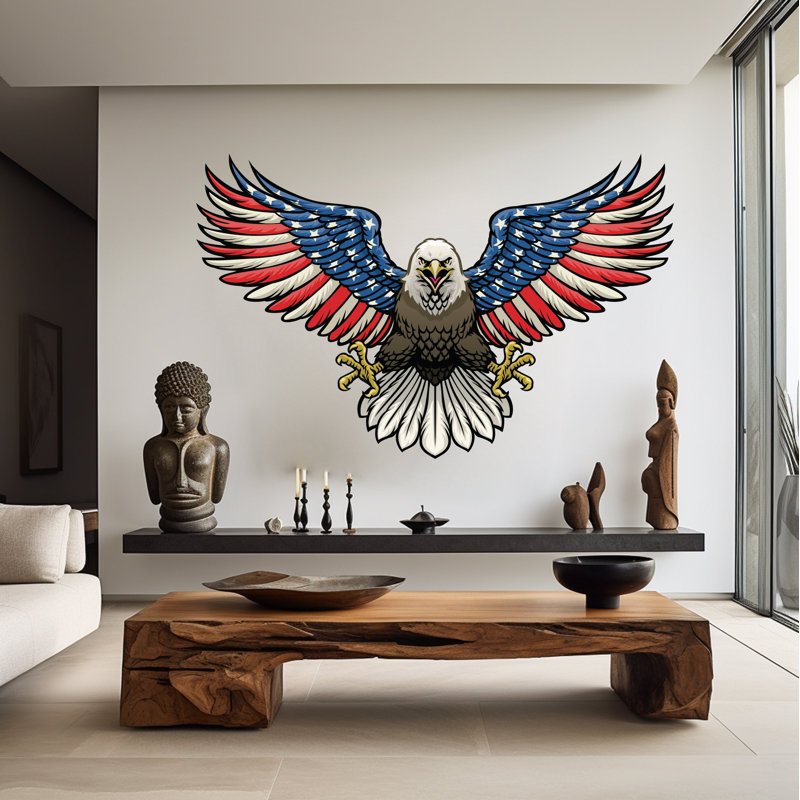 US Flag Decal, Bald Eagle USA Flag Wall Sticker, 22" x 35"