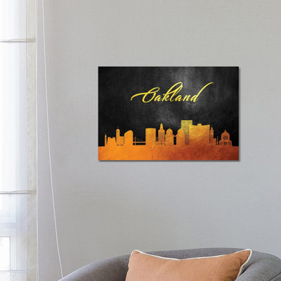 Oakland California Gold Skyline 1 Piece Wrapped Canvas Wall Art