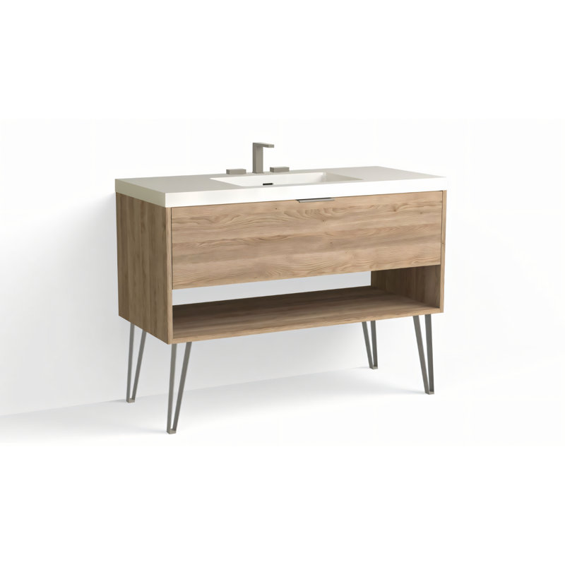 Modo 48" W Freestanding Single Bathroom Vanity with Dawson Leg, Gloss White/8" Widespread, Satin Nickel, Nocino