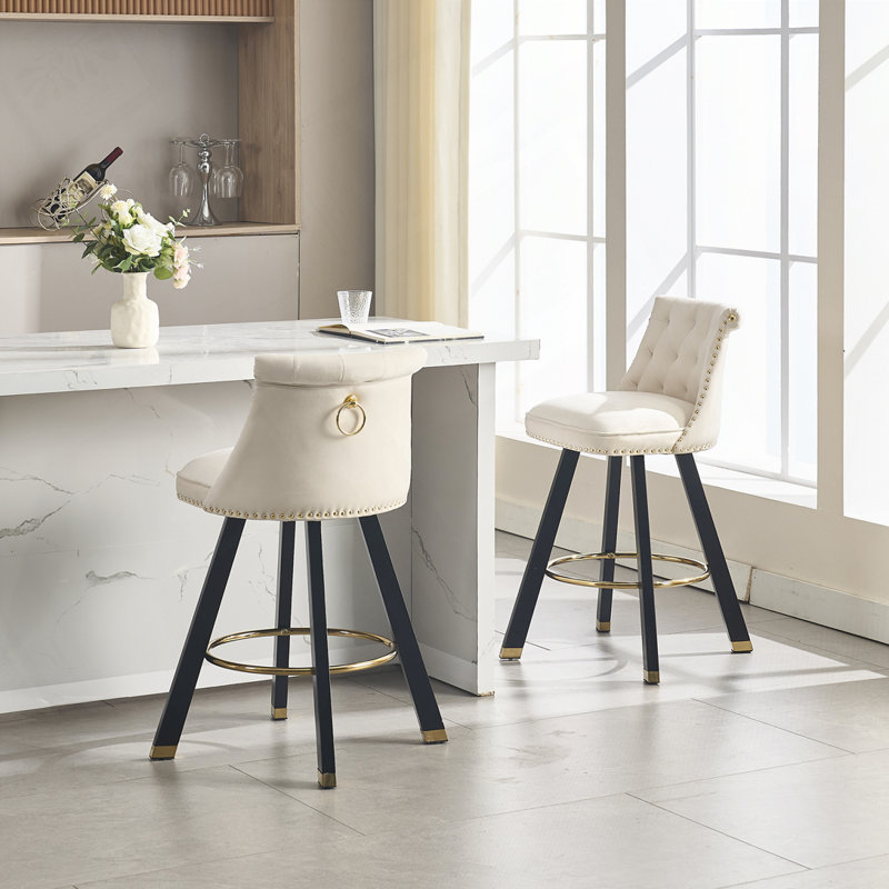 Velvet Upholstered Barstools set of 2, Beige