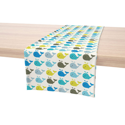 Table Runner, 100% Cotton, 16X108", Happy Whales