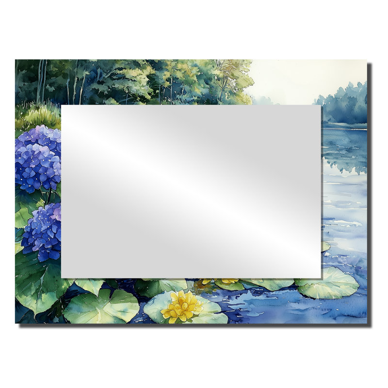 Hydrangeas And Lilies By The Lake I - Floral Accent Wall Mirror - Printed On Metal, 24" x 32"