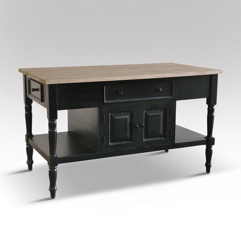 Brookstonval Solid Wood Kitchen Island, Gray/Light Black