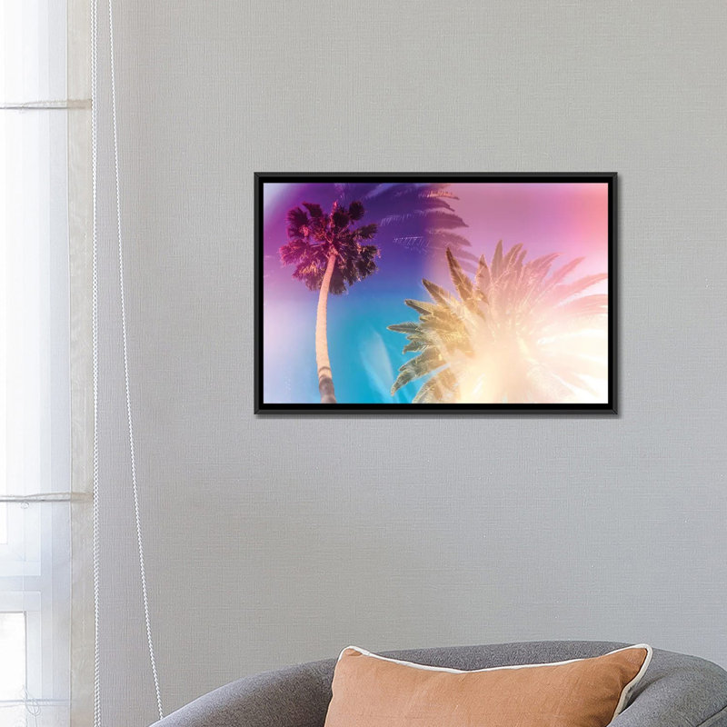 «Tropical Palms», impression sur toile tendue, H 18 po x l 26 po x P 1,5 po, Toile avec cadre noir, Pas de tapis