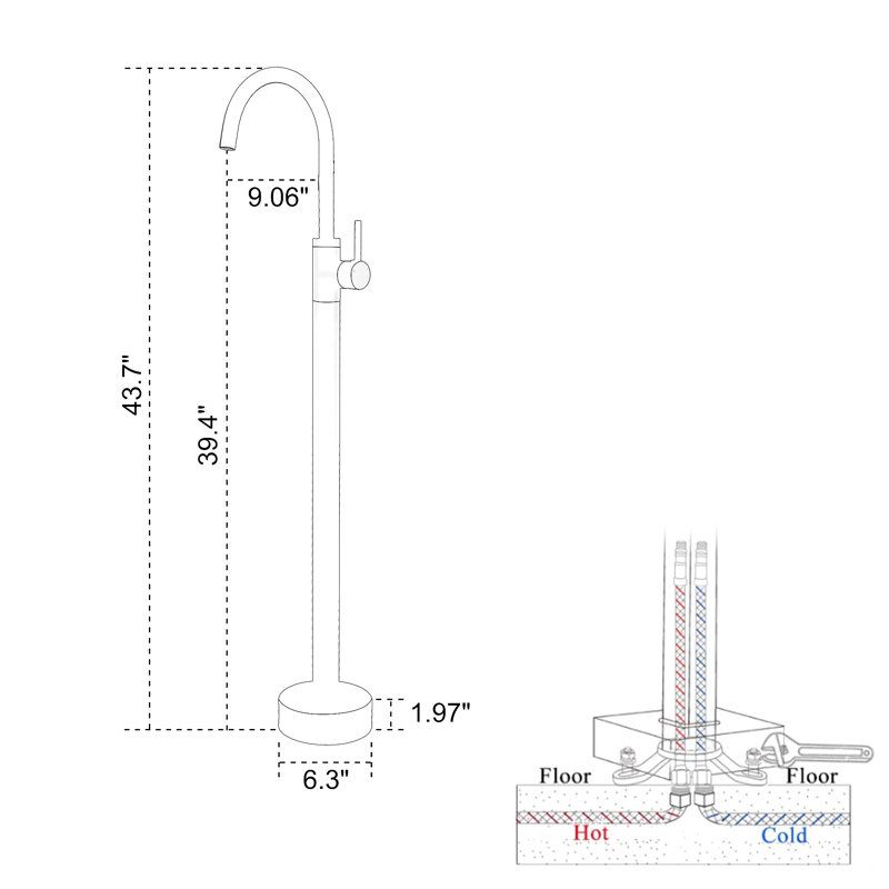 1-Handle Freestanding Floor Mount Roman Industrial Style Tub Faucet Bathtub Filler, Brushed Nickel